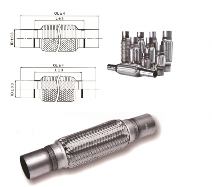 2 인치 Ｘ 6은 엔진 배기를 위한 플렉스 파이프를 연결하는 Ｘ 10 인치 스테인레스 강 배출 플렉스로 조금씩 움직입니다
